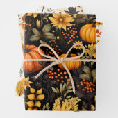 Boho Herfst met Zonnebloemen, Bloemen, en Pompoen Inpakpapier Vel (In situ)