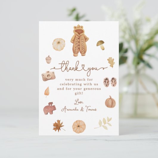 Boho Herfst minimalistisch modern neutraal Baby sh Bedankkaart (Staand voorkant)