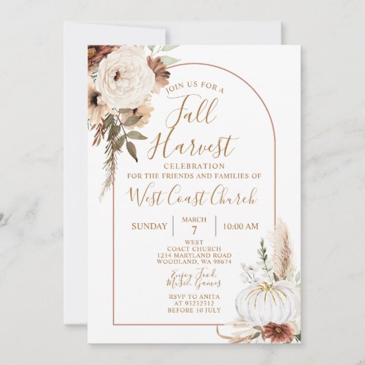Boho herfst oogst pompoen, herfstfeest gemeenschap kaart (Voorkant)