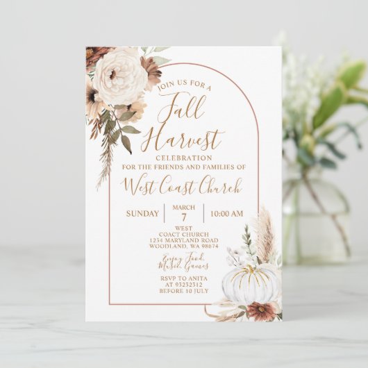 Boho-herfst-oogstpompoen, Fall Fest-gemeenschap Kaart (Staand voorkant)