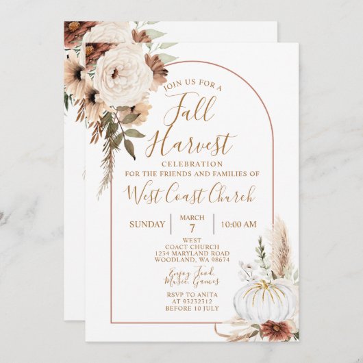 Boho-herfst-oogstpompoen, Fall Fest-gemeenschap Kaart (Voorkant / Achterkant)