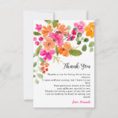 Boho herfst oranje bloemige waterverf bruidsdouche bedankkaart (Voorkant)