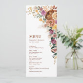 Boho Herfst Pampas Bloemenbruiloft Menu Kaarten (Staand voorkant)