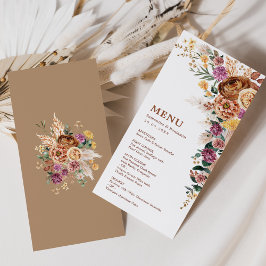Boho Herfst Pampas Bloemenbruiloft Menu Kaarten