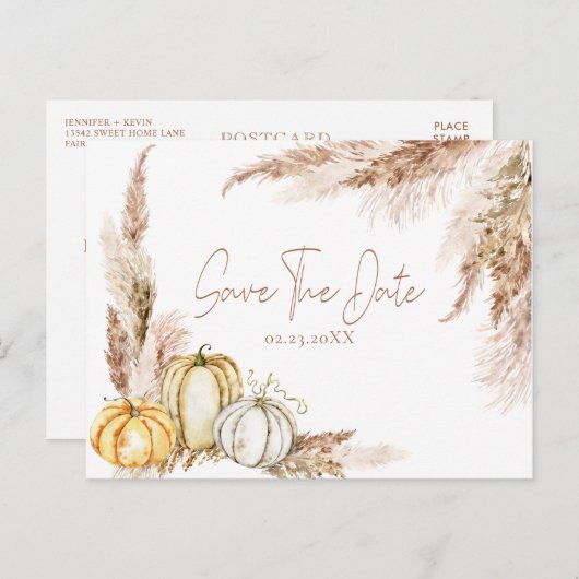 Boho Herfst Pampas Grass Sla de datum op Briefkaart (Voorkant / Achterkant)