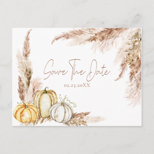 Boho Herfst Pampas Grass Sla de datum op Briefkaart (Voorkant)