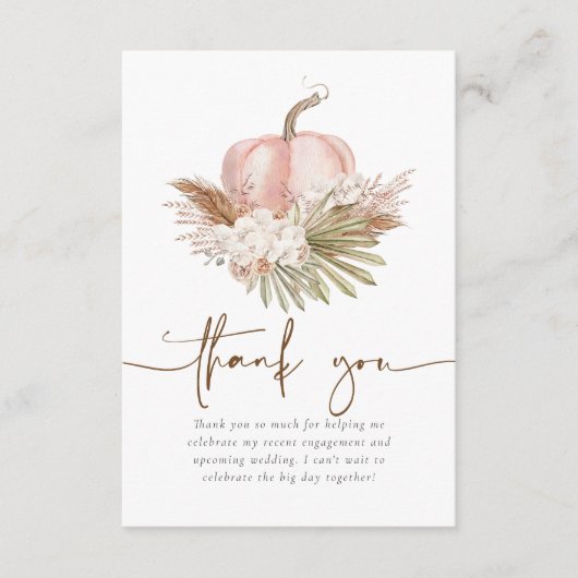 Boho-herfst Pampas & Pompoen Bruidsfeestje Bedankkaart (Voorkant)