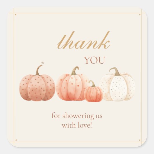 Boho Herfst Polka Dot Pumpkins Baby shower Bedankt Vierkante Sticker (Voorkant)