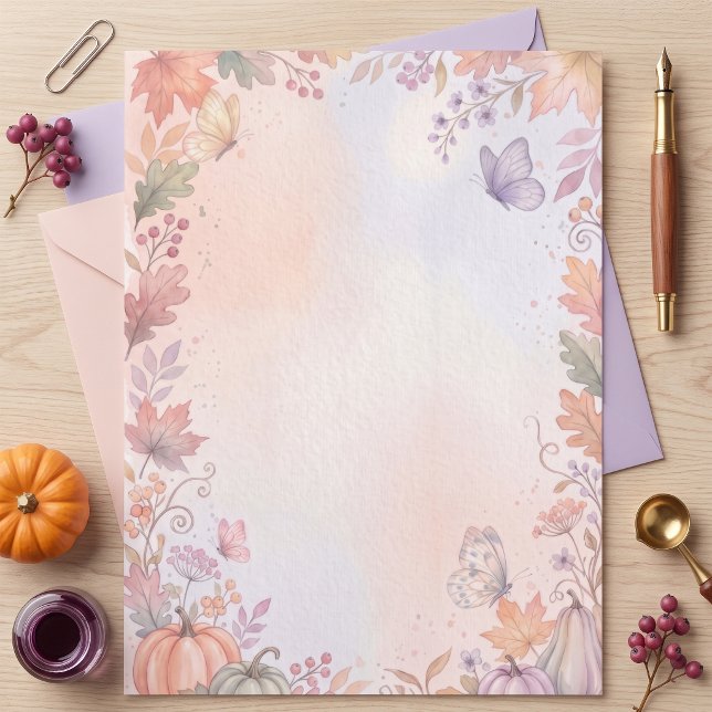 Boho Herfst Pompoen Aangepaste Briefhoofd (Add a beautiful watercolor pumpkin touch to your milestone celebration correspondence.)