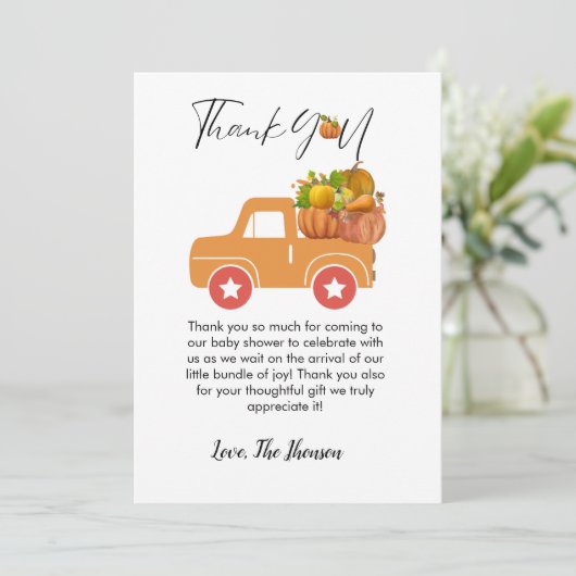 Boho Herfst pompoen auto baby shower dank u kaart (Staand voorkant)