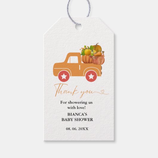 Boho Herfst pompoen auto dank u Baby shower Cadeaulabel (Voorkant)