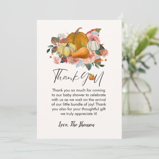 Boho Herfst pompoen baby shower dank u kaart (Staand voorkant)