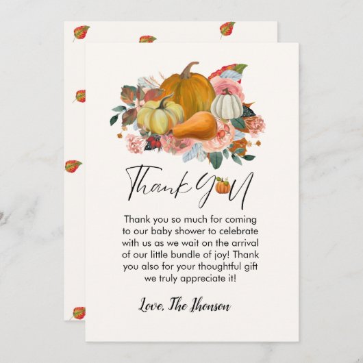 Boho Herfst pompoen baby shower dank u kaart (Voorkant / Achterkant)