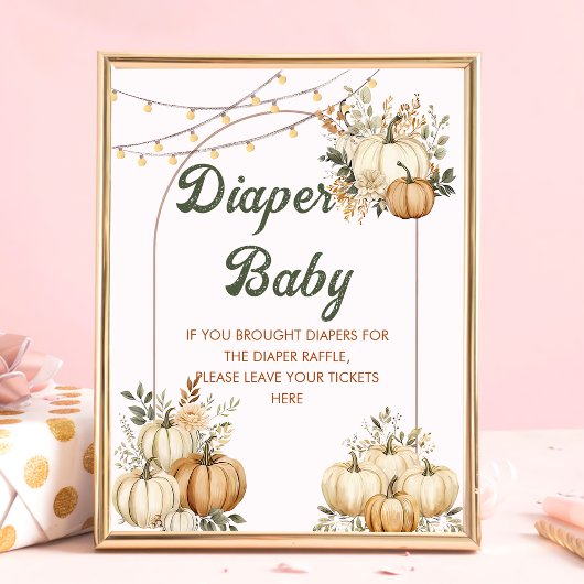 Boho Herfst Pompoen Baby shower Luier Raffle Poste Poster