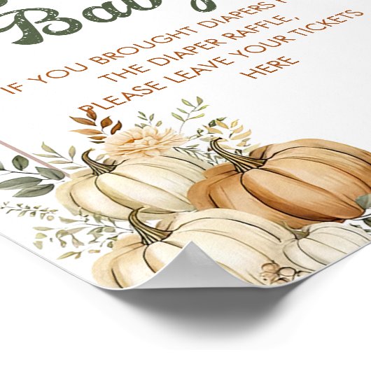 Boho Herfst Pompoen Baby shower Luier Raffle Poste Poster (Hoek)