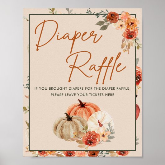 Boho Herfst Pompoen Baby shower Luier Raffle Poster (Voorkant)