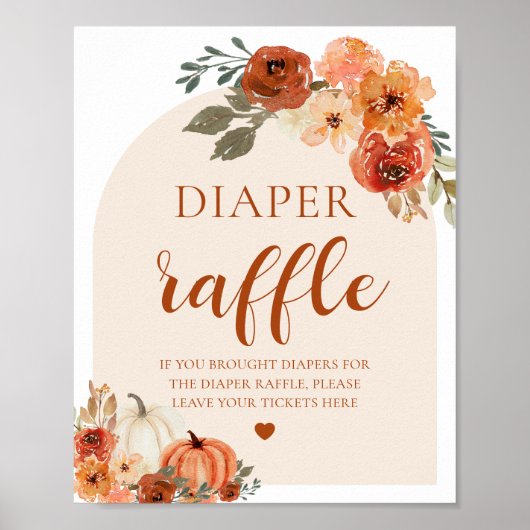 Boho Herfst Pompoen Baby shower Luier Raffle Teken Poster
