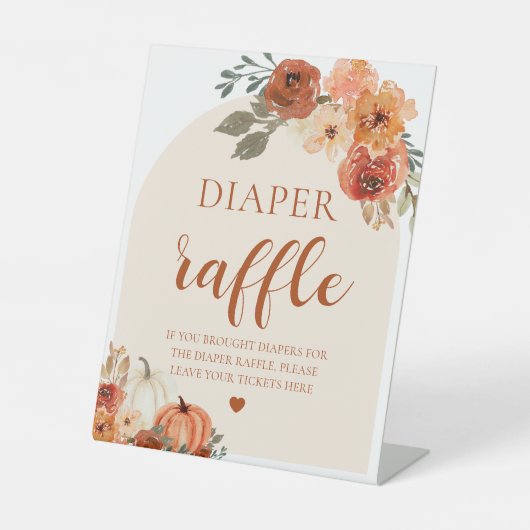 Boho Herfst Pompoen Baby shower Luier Raffle Teken Reclamebord Met Voetstuk (Voorkant)