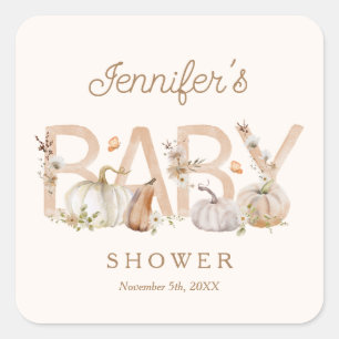Boho Herfst pompoen Baby shower Vierkante Sticker