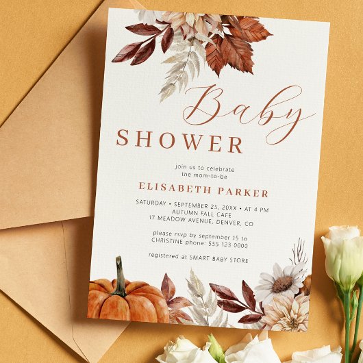 Boho herfst pompoen bloem baby shower kaart