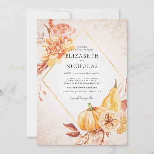 Boho herfst pompoen | Bloemenbruiloft Kaart (Voorkant)