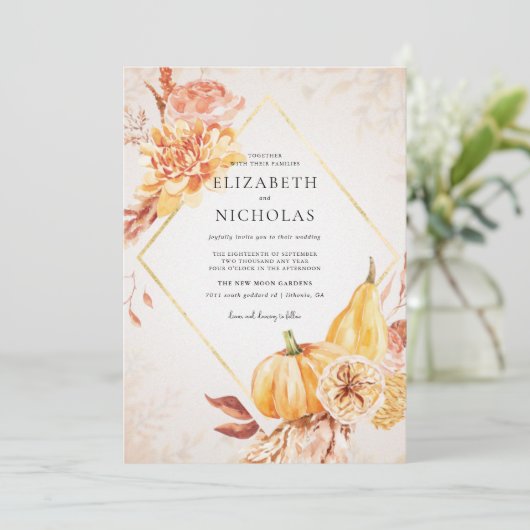 Boho herfst pompoen | Bloemenbruiloft Kaart (Staand voorkant)