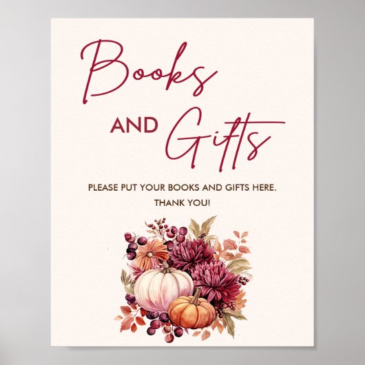 Boho Herfst Pompoen Boeken en Geschenken Baby show Poster (Voorkant)