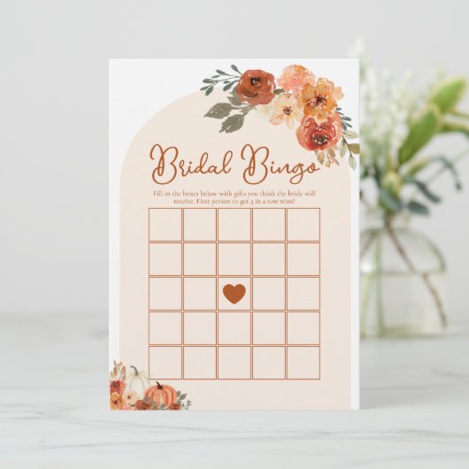 Boho Herfst pompoen bruids bingo Vrijgezellenfeest Kaart (Staand voorkant)