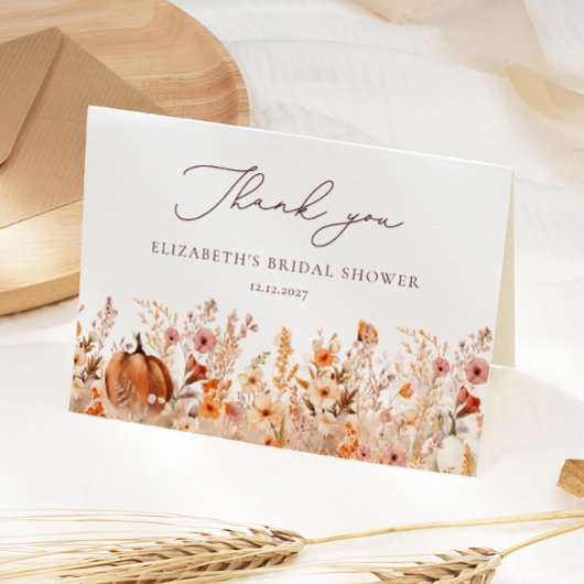 Boho Herfst Pompoen Bruidsfeest Bedankkaart
