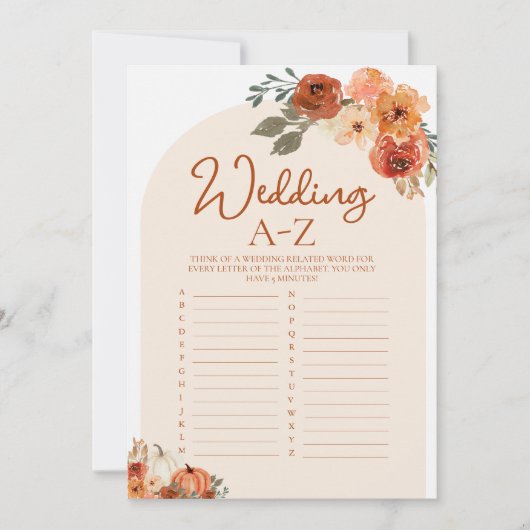 Boho Herfst pompoen bruiloft A-Z Vrijgezellenfeest Kaart (Voorkant)