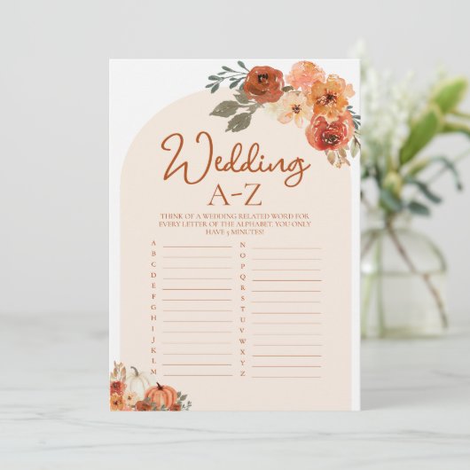 Boho Herfst pompoen bruiloft A-Z Vrijgezellenfeest Kaart (Staand voorkant)