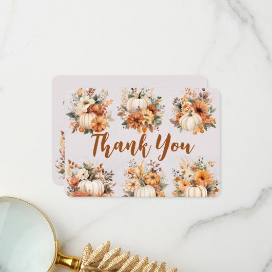Boho Herfst Pompoen Dank Je Bedankkaart (Voorkant / Achterkant in situ)
