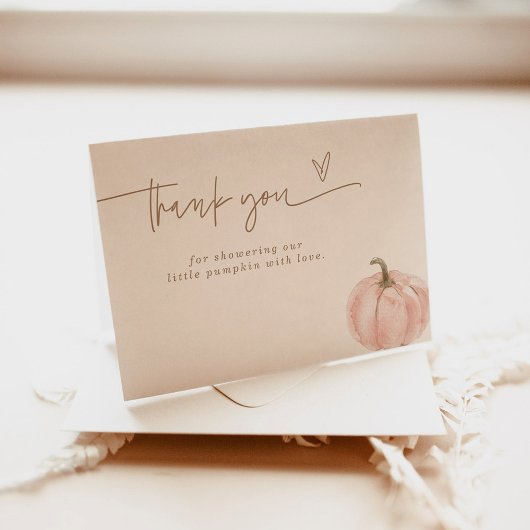 Boho Herfst Pompoen Dank u kaart, roze Baby shower Bedankkaart