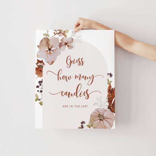 Boho herfst pompoen floral raden hoeveel snoepjes poster