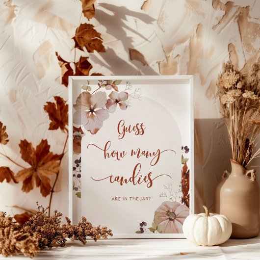 Boho herfst pompoen floral raden hoeveel snoepjes poster