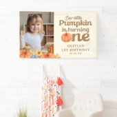 Boho Herfst Pompoen Foto 1e Verjaardag Spandoek (Insitu)