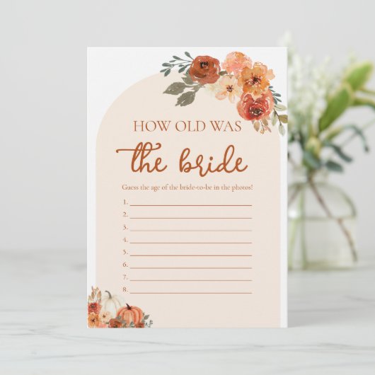 Boho Herfst Pompoen Hoe oud was het bruidsspel Kaart (Staand voorkant)