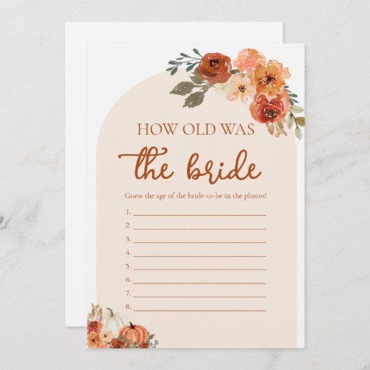 Boho Herfst Pompoen Hoe oud was het bruidsspel Kaart (Voorkant / Achterkant)