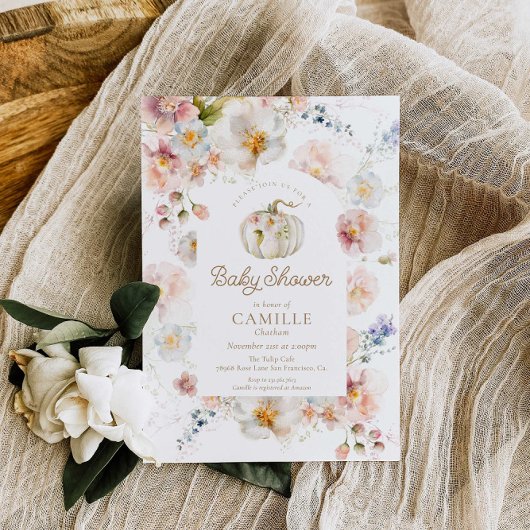 Boho Herfst Pompoen Meisje Baby shower Uitnodiging