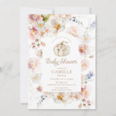 Boho Herfst Pompoen Meisje Baby shower Uitnodiging (Voorkant)