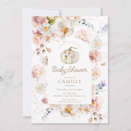 Boho Herfst Pompoen Meisje Baby shower Uitnodiging (Voorkant)