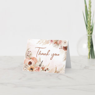 Boho Herfst Pompoen Pampas Grass Baby shower Bedankkaart