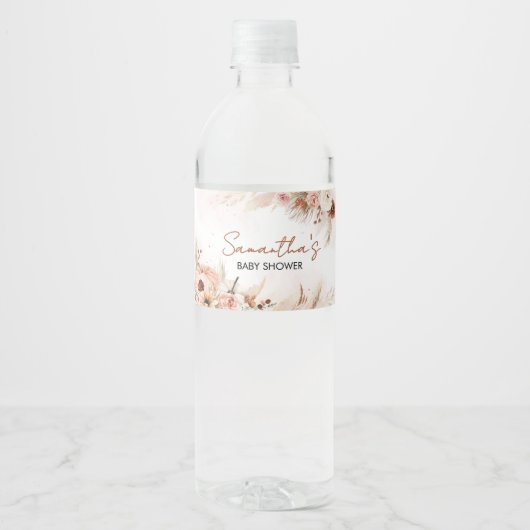 Boho Herfst Pompoen Pampas Grass Baby shower Waterfles Etiket (Voorkant)