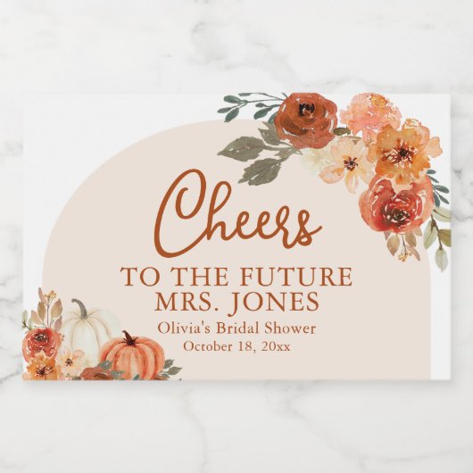 Boho Herfst Pompoen Toekomst Mrs Vrijgezellenfeest Sparkling Wijnetiket (Enkel label)