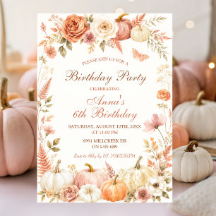 Boho-herfst-pompoen-verjaardagsfeest uitnodiging