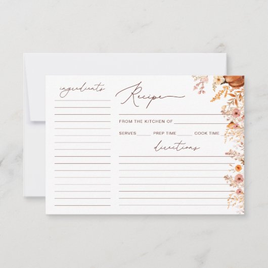 Boho herfst Pompoen Vrijgezellenfeest Recept Kaart (Voorkant)