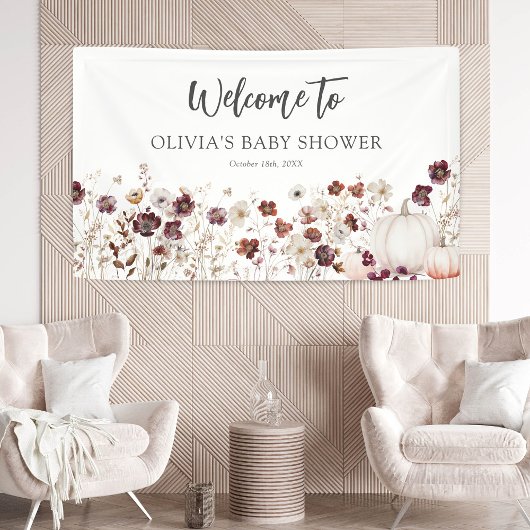 Boho-herfst-pompoen-wildebloem-babyshower Spandoek