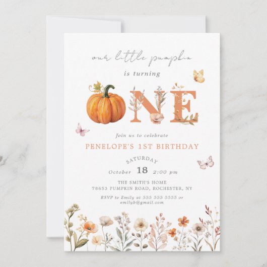 Boho Herfst Pompoen Wildflower 1e Verjaardag Kaart (Voorkant)