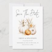 Boho Herfst Pompoenen Pampas QR Code Bruiloft Save The Date (Voorkant)