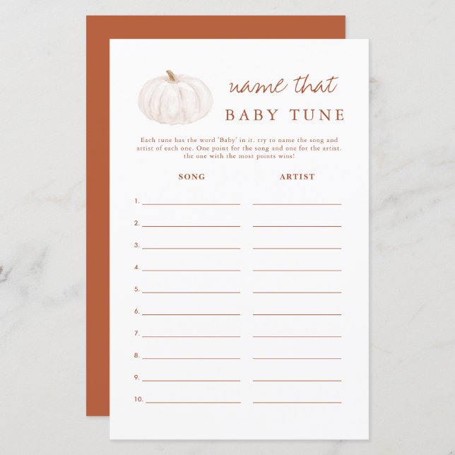 Boho Herfst Pumpkin Naam dat Tune Baby shower Game (Voorkant / Achterkant)